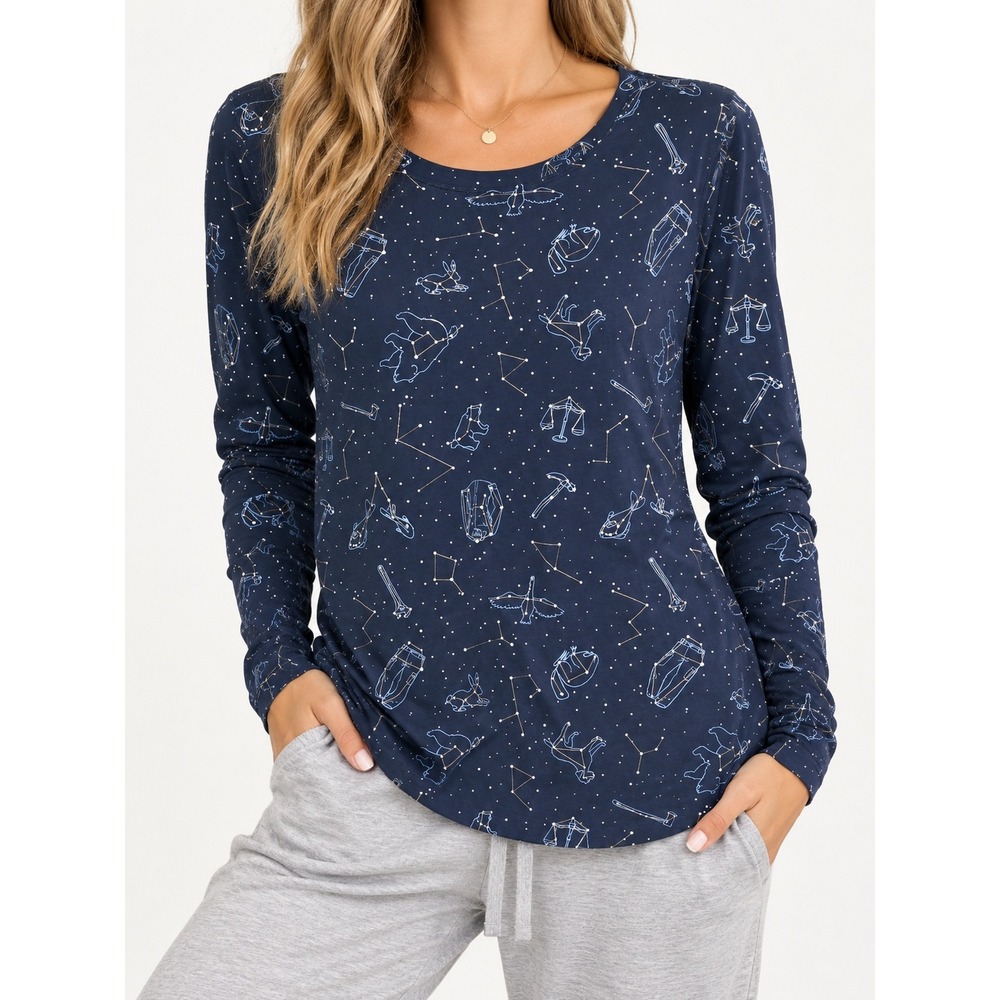 Duluth Trading Co Celestial Constellation Long Sleeve Tee Navy Blue Cotton M
